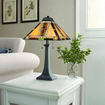 Stolová lampa Navajo, štýl Tiffany, oceľ, sklo, viacfarebná