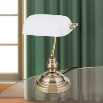 Stolová lampa Onella v bankárskom štýle opál