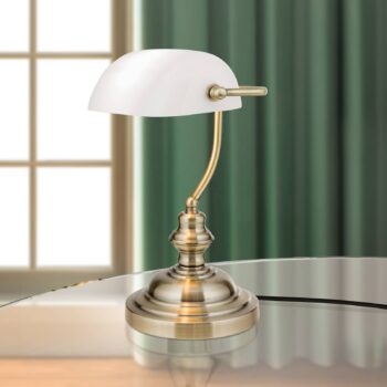 Stolová lampa Onella v bankárskom štýle opál