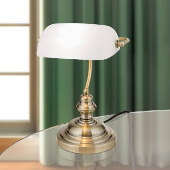 Stolová lampa Onella v bankárskom štýle opál