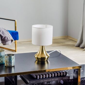 Stolová lampa Ottone s textilným tienidlom, mosadz