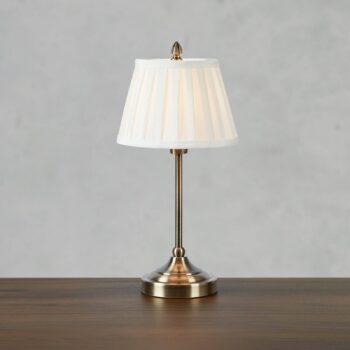 Stolová lampa Oxford, mosadzná farba, výška 43 cm, kov/textil