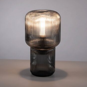 Stolová lampa Paul Neuhaus Mashi, dymovo sivá, sklo, 27 cm, E27