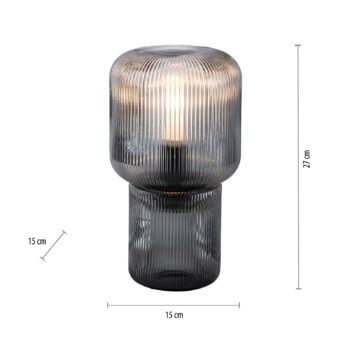 Stolová lampa Paul Neuhaus Mashi, dymovo sivá, sklo, 27 cm, E27