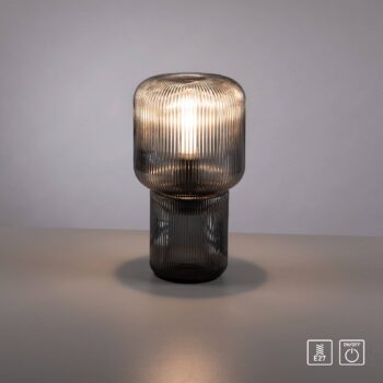 Stolová lampa Paul Neuhaus Mashi, dymovo sivá, sklo, 27 cm, E27