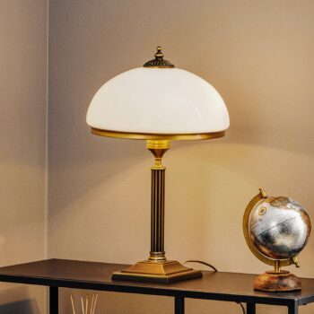 Stolová lampa Petro, sklo, farba starého mosadzu, výška 50 cm