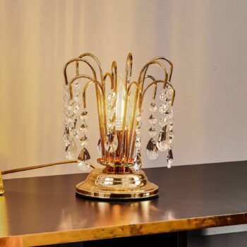 Stolová lampa Pioggia s kryštálovým dažďom, 26 cm, zlatá