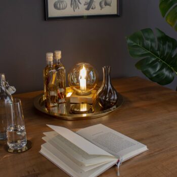Stolová lampa Pluto zlatá sklenená guľa krémová