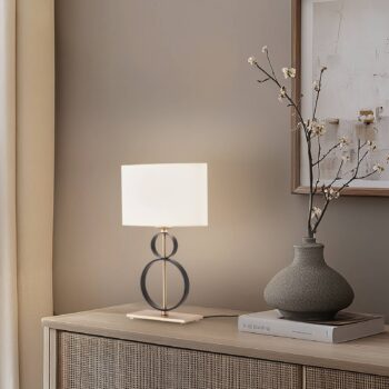 Stolová lampa Priam, čierna/zlatá, oceľ, výška 42 cm