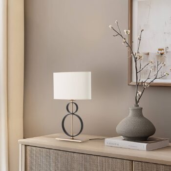 Stolová lampa Priam, čierna/zlatá, oceľ, výška 42 cm