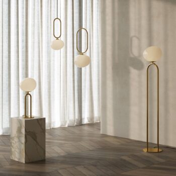 Stolová lampa Shapes tienidlo sklo, biela/mosadzná