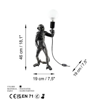 Stolová lampa Singe, čierna, polyester, výška 46 cm, opica