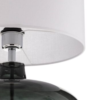 Stolová lampa Skien, tienidlo na lampu biele, sklenená základňa dymovo sivá