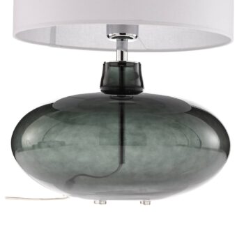 Stolová lampa Skien, tienidlo na lampu biele, sklenená základňa dymovo sivá