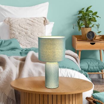 Stolová lampa Sofia, svetlozelená, výška 50 cm, látka/sklo