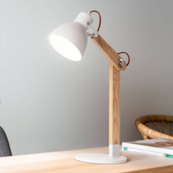 Stolová lampa Sveva z dreva, biela/jaseň