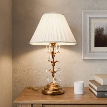 Stolová lampa Teresa s kryštálmi a textilným tienidlom