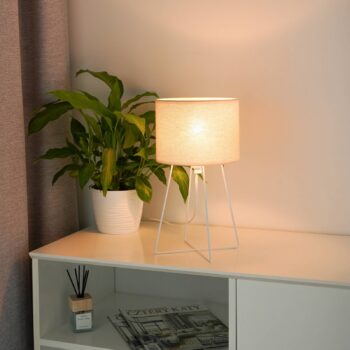 Stolová lampa Trixi s drôteným rámom biela/béžová, látka, E14