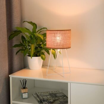 Stolová lampa Trixi s drôteným rámom biela/béžová, látka, E14