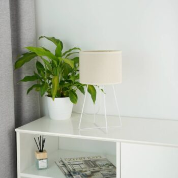 Stolová lampa Trixi s drôteným rámom biela/béžová, látka, E14