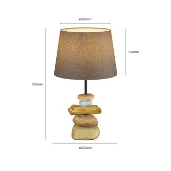 Stolová lampa Vera, látkový tienidlo a kamenný dekor, 38 cm