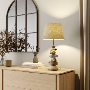 Stolová lampa Vera, látkový tienidlo a kamenný dekor, 55 cm