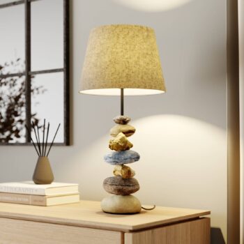 Stolová lampa Vera, látkový tienidlo a kamenný dekor, 55 cm
