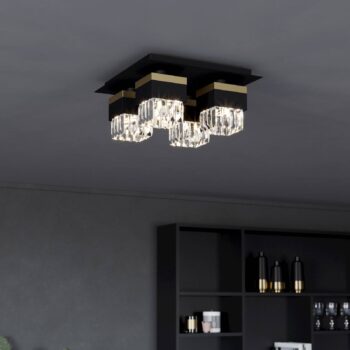 Stropná lampa Barrancas, čierna/zlatá, krištáľové sklo