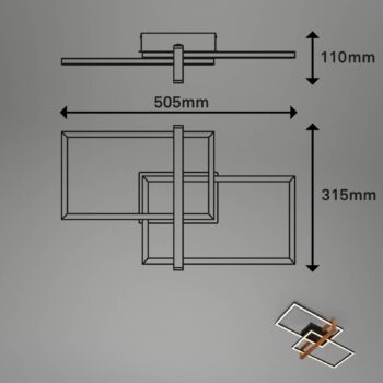 Stropné LED svetlo 3776015 2-plameňové s drevom