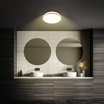 Stropné LED svetlo Acorus, Ø 28 cm, biela/farba dreva, IP44