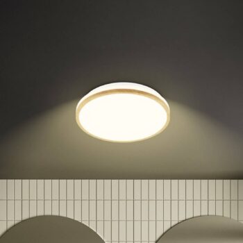 Stropné LED svetlo Acorus, Ø 28 cm, biela/farba dreva, IP44