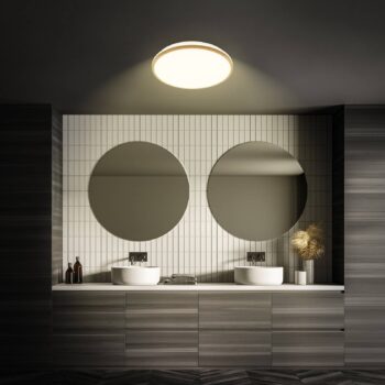 Stropné LED svetlo Acorus, Ø 33 cm, biela/farba dreva, IP44