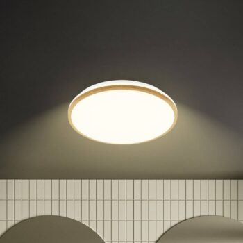 Stropné LED svetlo Acorus, Ø 33 cm, biela/farba dreva, IP44