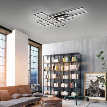 Stropné LED svetlo Asmin, CCT, čierne, 98,9x69,4cm