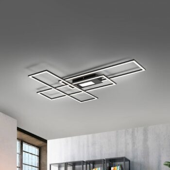 Stropné LED svetlo Asmin, CCT, čierne, 98,9x69,4cm