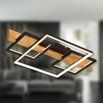 Stropné LED svetlo Cadre, 3000K, 55cm, čierne, drevo