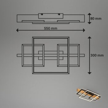 Stropné LED svetlo Cadre, 3000K, 55cm, čierne, drevo