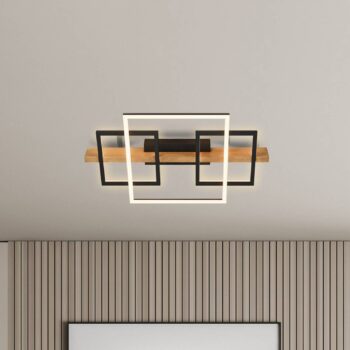 Stropné LED svetlo Cadre, 3000K, 55cm, čierne, drevo
