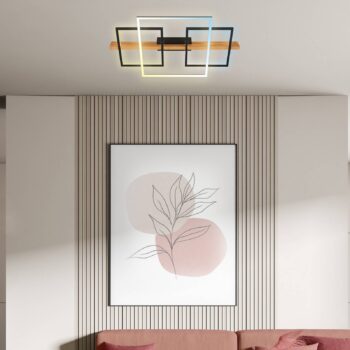 Stropné LED svetlo Cadre, CCT, 75 cm, čierne, drevo