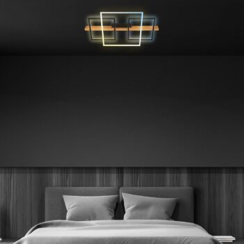 Stropné LED svetlo Cadre, CCT, 75 cm, čierne, drevo