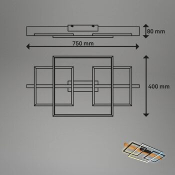 Stropné LED svetlo Cadre, CCT, 75 cm, čierne, drevo