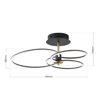 Stropné LED svetlo Charlotte 3 krúžky čierna/zlatá
