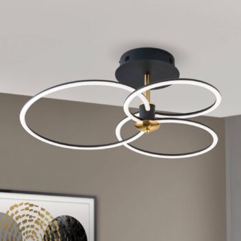 Stropné LED svetlo Charlotte 3 krúžky čierna/zlatá
