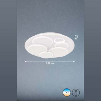 Stropné LED svetlo Dots, biele, Ø 50 cm, kov/akryl, CCT