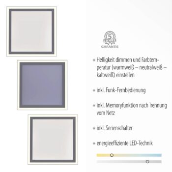 Stropné LED svetlo Edging, tunable white, 31x31 cm