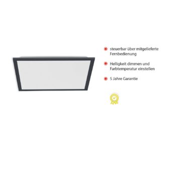 Stropné LED svetlo Flat, CCT, čierna, 45 x 45 cm