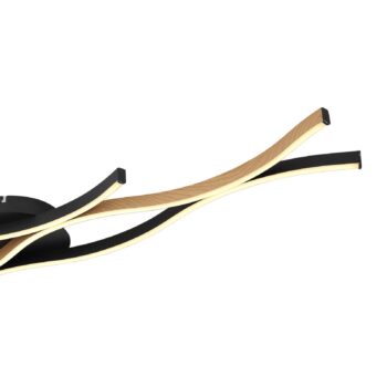 Stropné LED svetlo Geronimo, dĺžka 108 cm, čierna/drevený vzhľad