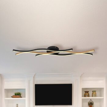 Stropné LED svetlo Geronimo, dĺžka 108 cm, čierna/drevený vzhľad