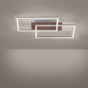 Stropné LED svetlo Iven dim oceľ/drevo 50,4x42 cm