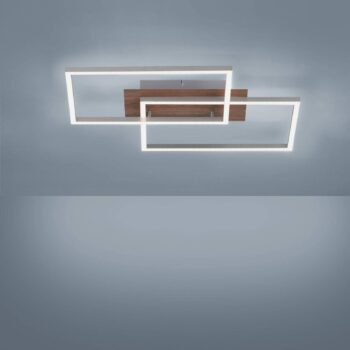 Stropné LED svetlo Iven dim oceľ/drevo 50,4x42 cm